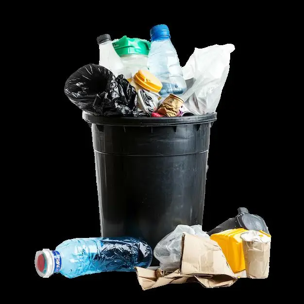 An overflowing bin of rubbish